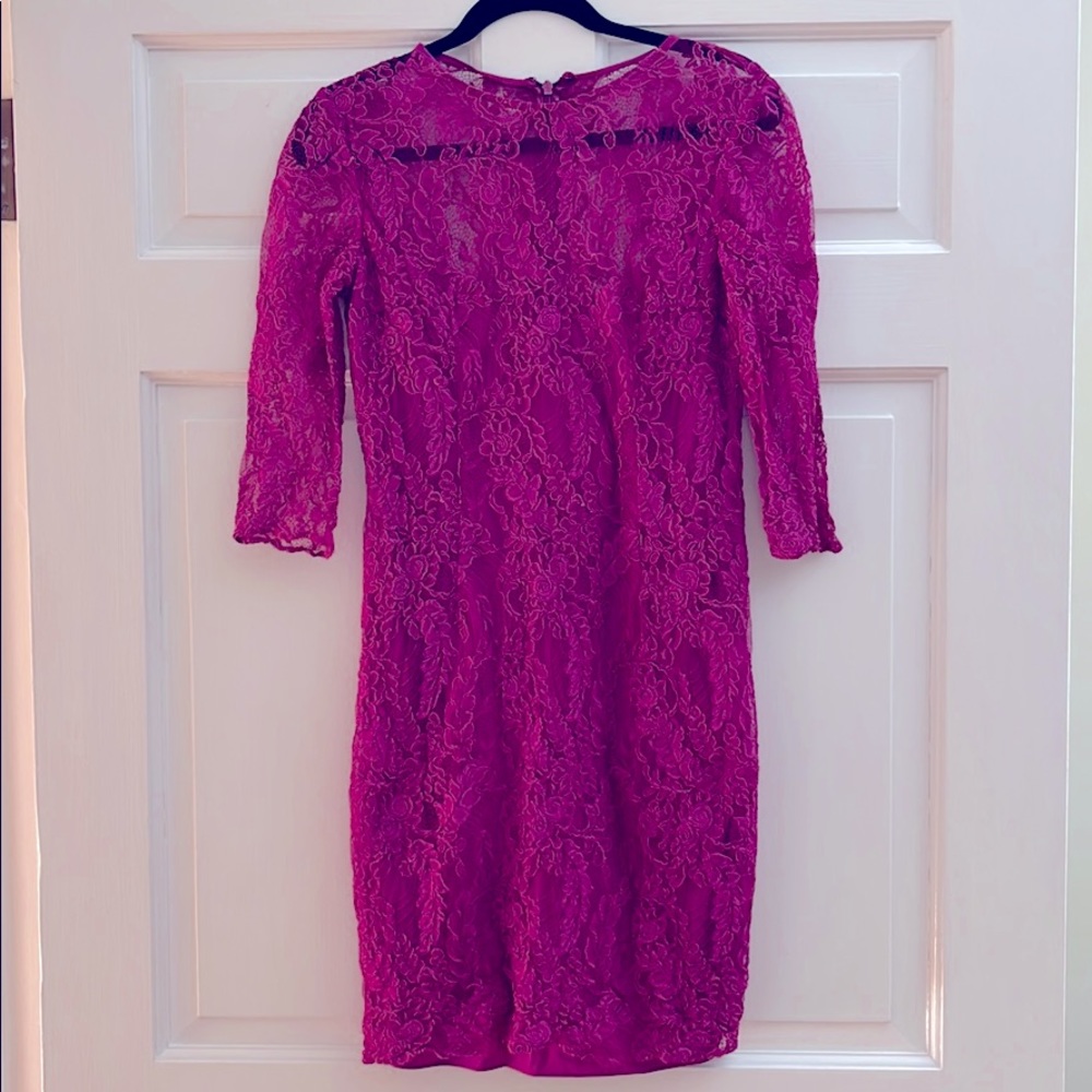 Purple lace sheath dress with sleeves